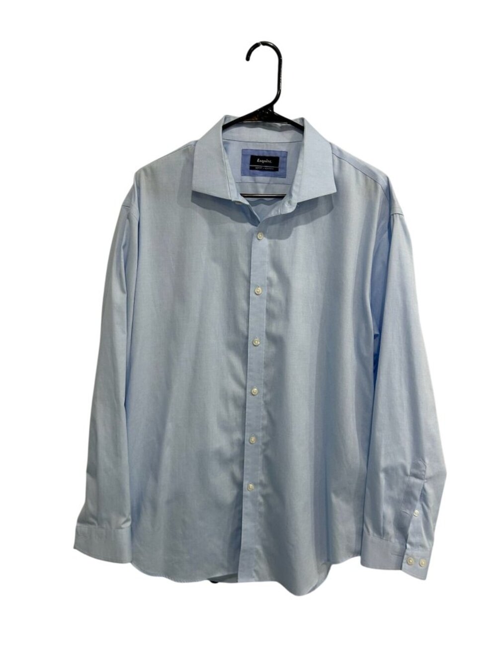 Esquire 17.5 Mens Slim Fit Non-Iron Light Blue Dress Shirt Minimalist Old Money